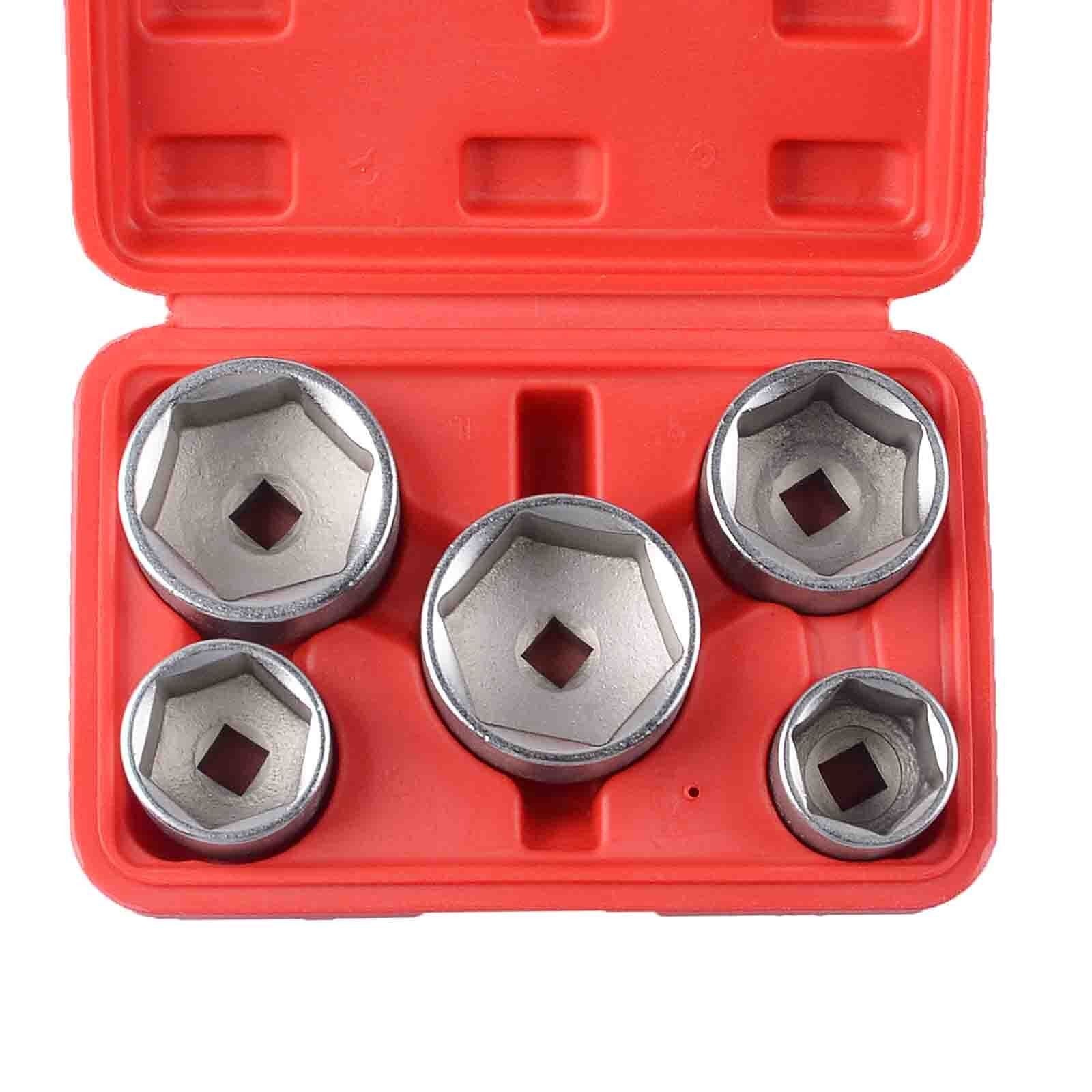5 Pcs Oil Filter Socket Set 3/8" Drive 24 27 32 36 38mm Wrench Removal Tool