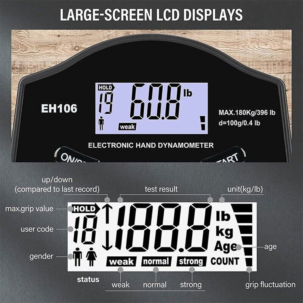 Electronic Hand Dynamometer Grip Strength Trainer Tester LCD Digital Display UK