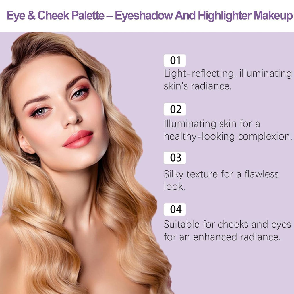4 Shades Eye & Cheek Palette - All-in-1 Eyeshadow and Highlighter Makeup Palette