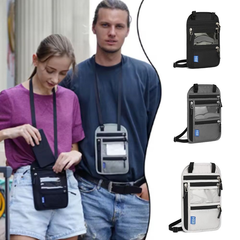Travel RFID Passport Bag Neck Wallet Passport Document Bag Anti-theft Adjustable