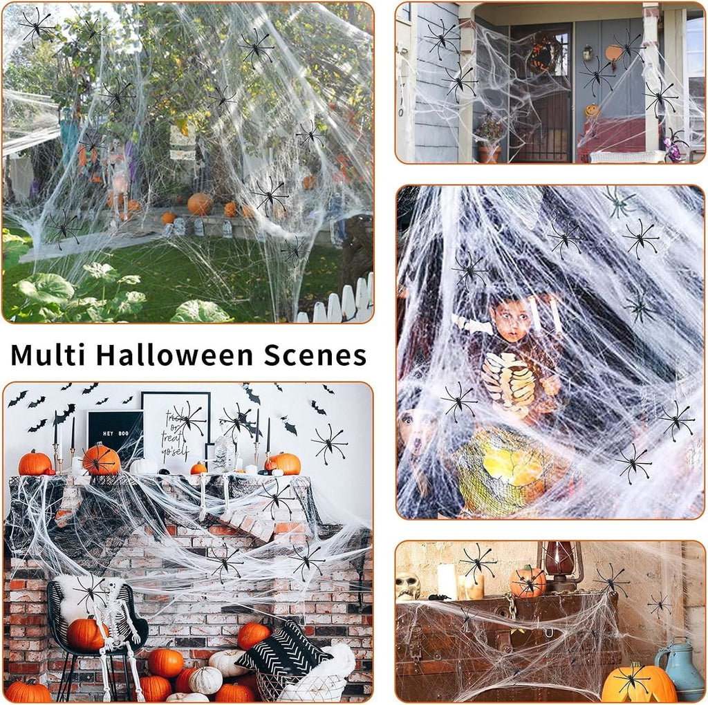 Spider Web With 10pcs Spiders Halloween Decoration Stretchy Cobweb Props