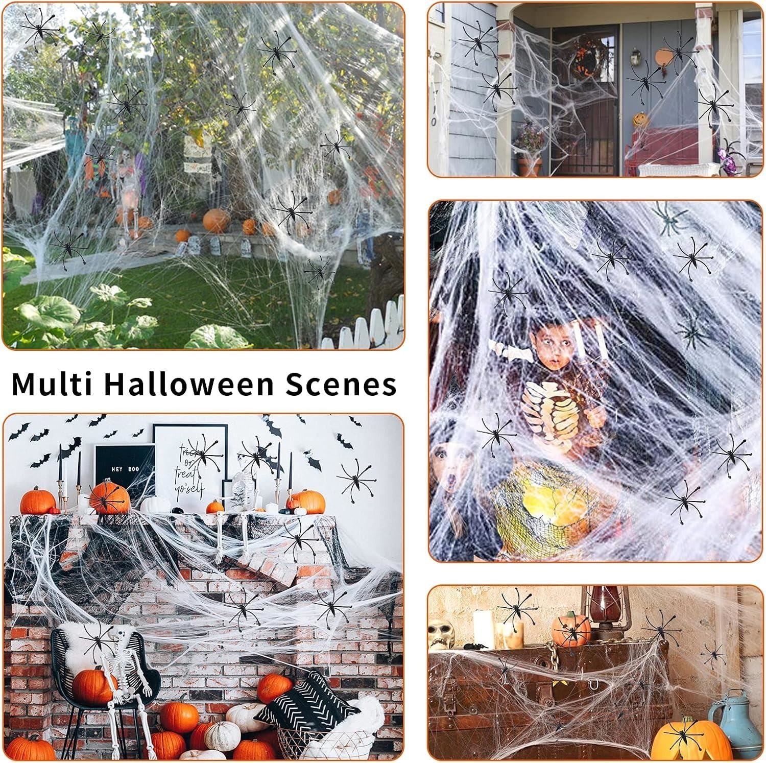 Spider Web With 10pcs Spiders Halloween Decoration Stretchy Cobweb Props