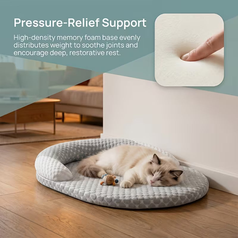 Summer Cooling Cat Bed, Breathable Dog Bed with Raised Neck Pillow Cooling Mat