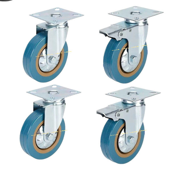 4Pcs 75mm Heavy Duty Rubber Castor Wheels Full 360° Swivel Trolley Casters