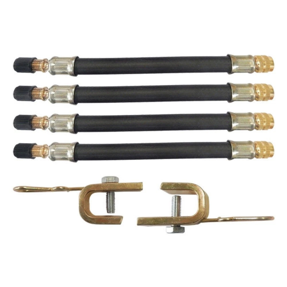 4Pcs Tyre Valve Extension Dual Tire Wheel Truck Bus Transit Adaptor + Clamps
