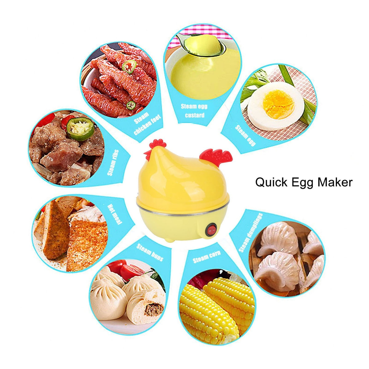 Electric Egg Cooker Chicken Shape Rapid Egg Boiler Automatic Shut Off UK BS