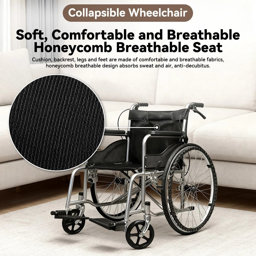 Wheelchair Lightweight Self Propelled Mag 24" Wheels Folding Brake Armrest Chair