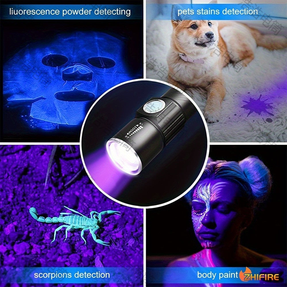 USB Rechargeable 395 LED UV Torch Flashlight Ultra Violet Blacklight Zoom Light