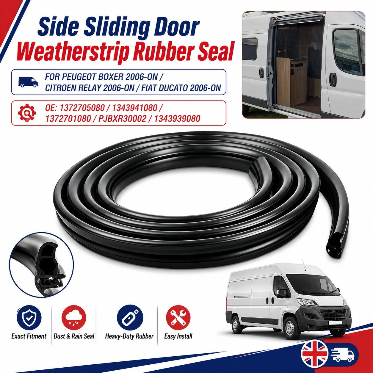 For Boxer Ducato Relay Side Sliding Door Weatherstrip Rubber Seal 2006+on 6.3 m