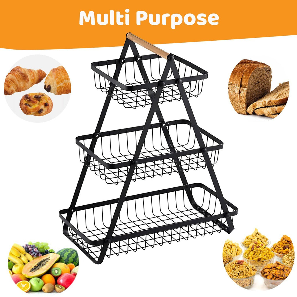 3 Tier Fruit Storage Basket Countertop Kitchen Bread Vegetable Fruit Bowl Rack