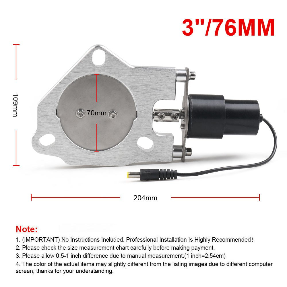 3" Electric Exhaust Control Motor Butterfly Valve Kit w/Screws Stainless Steel