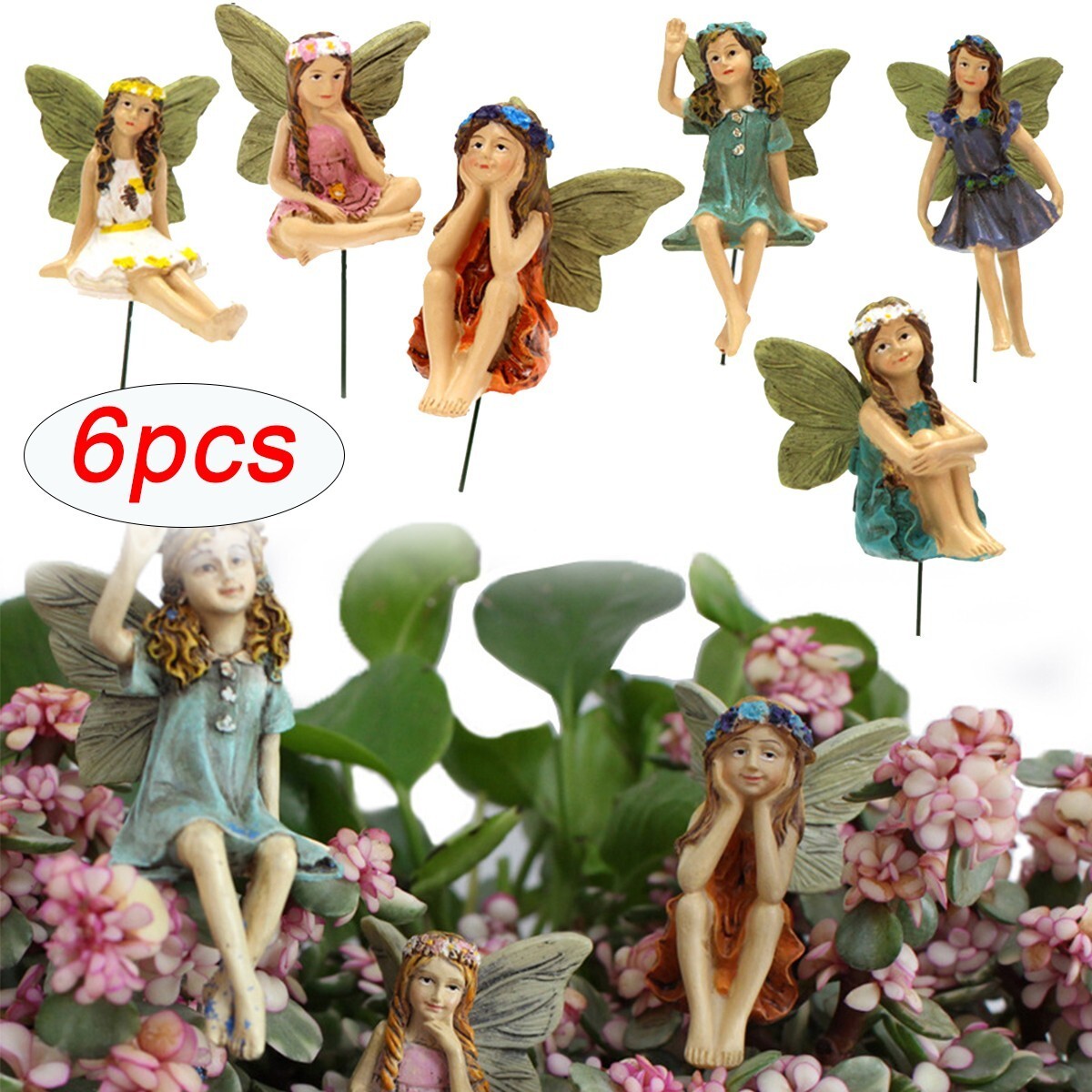 6Pcs Fairy Garden Miniature Fairies Figurines Accessories for Outdoor Decor