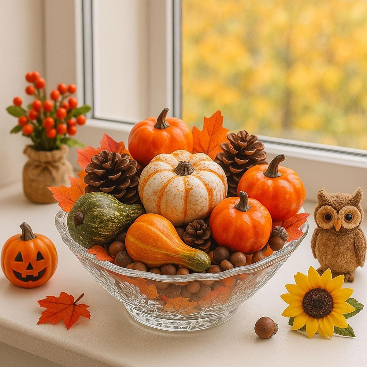 50Pcs Autumn Decorations Artificial Halloween Pumpkins Fake Mini  Maple Leaves