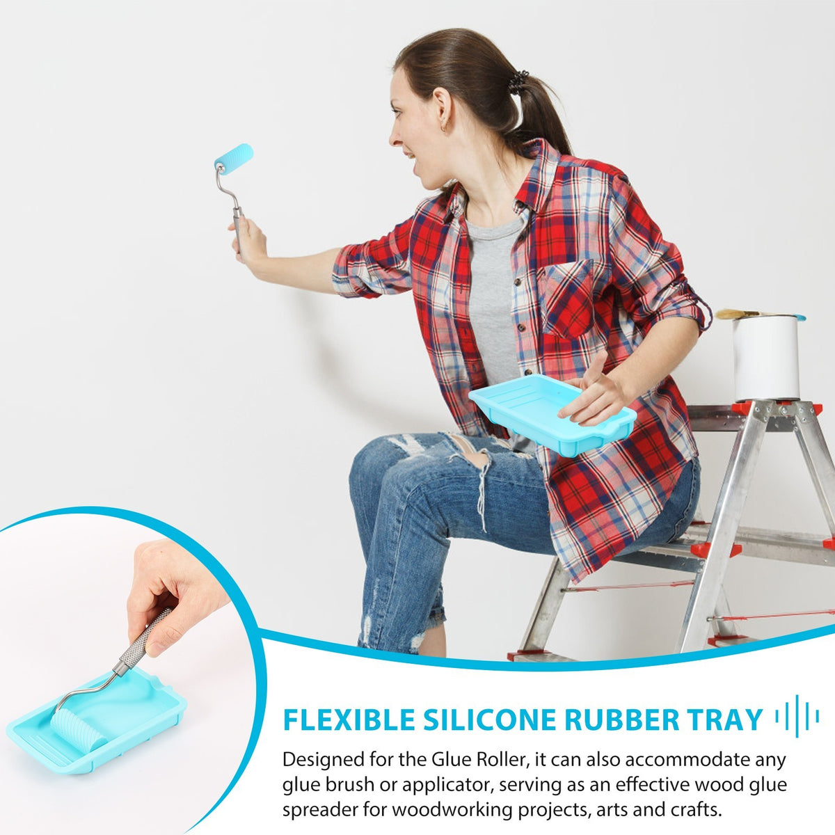 Nonstick Glue Roller with Tray Flexible Wood Glue Roller and Tray