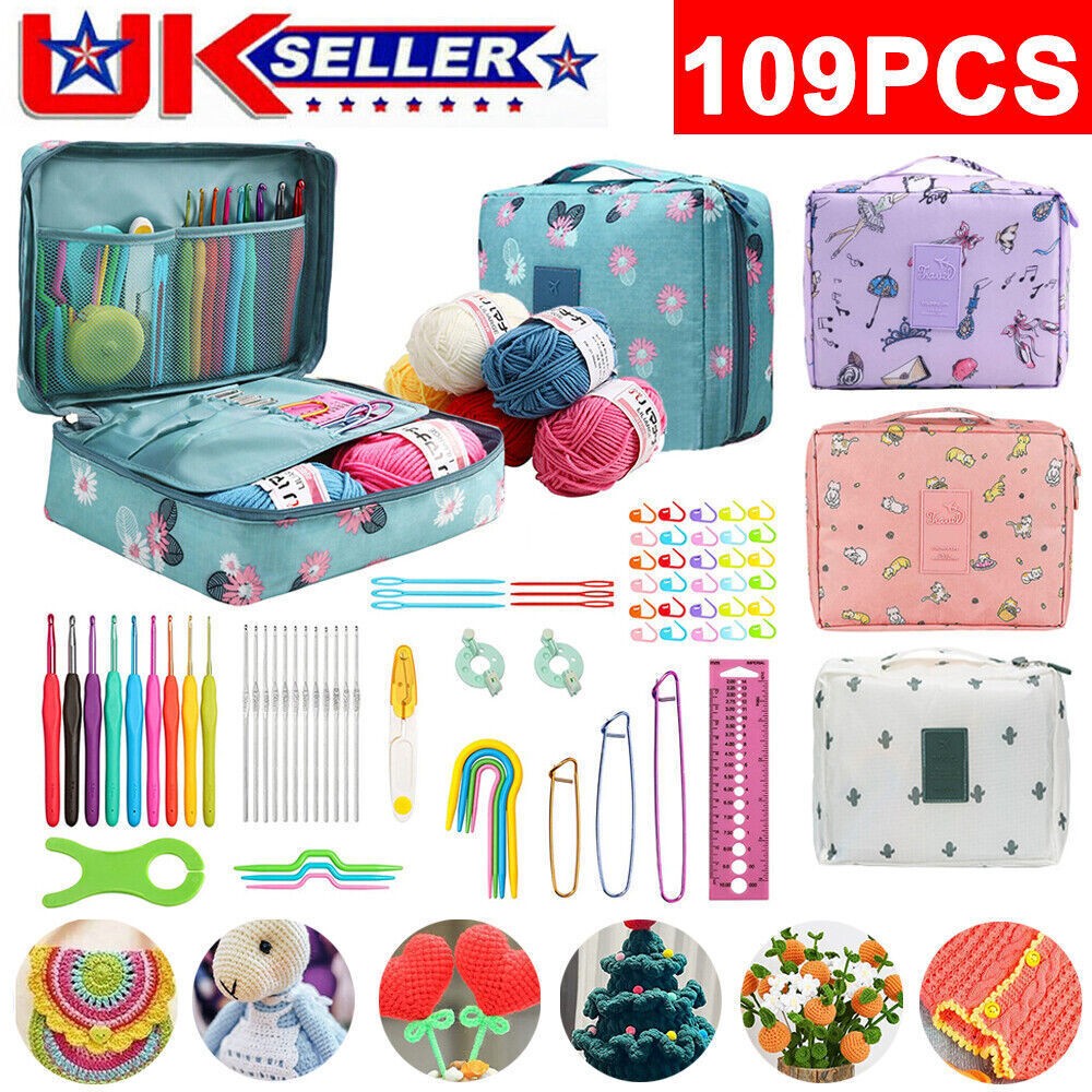 109PCS Crochet Hook Set 5 Rolls Yarn Knitting Needles Kit for Starters beginners