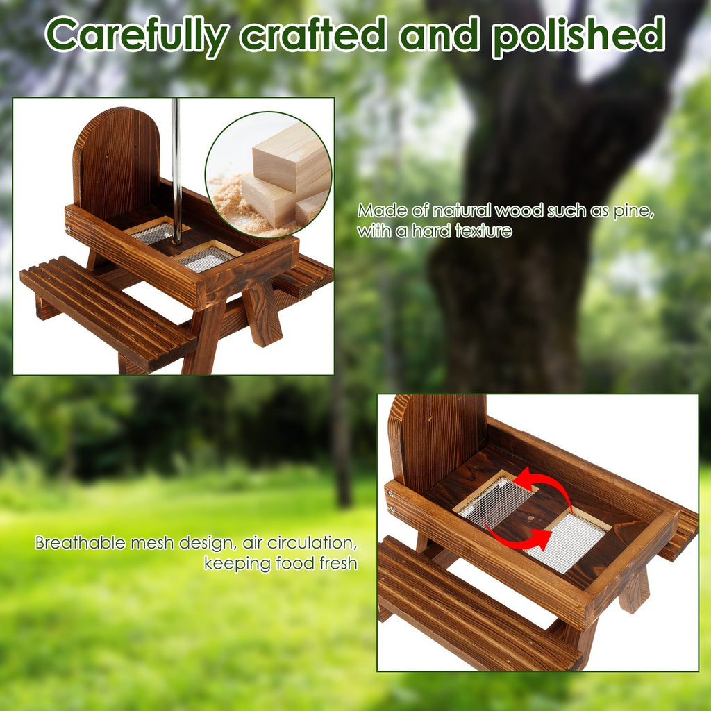 Carbonized Wood Squirrel Feeder Waterproof Chipmunk Feeder with Red