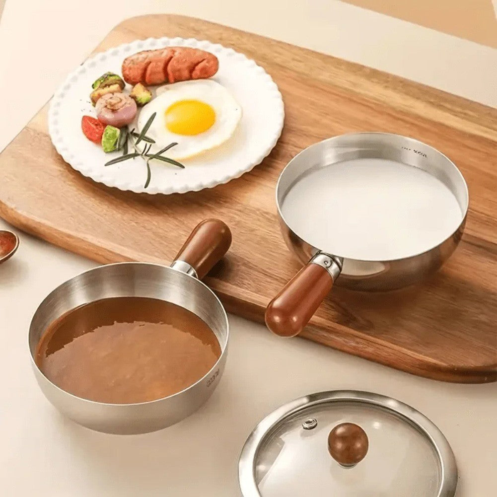 Heat Resistant Wooden Handle Stainless Steel Pot for Boiling Eggs and Milk