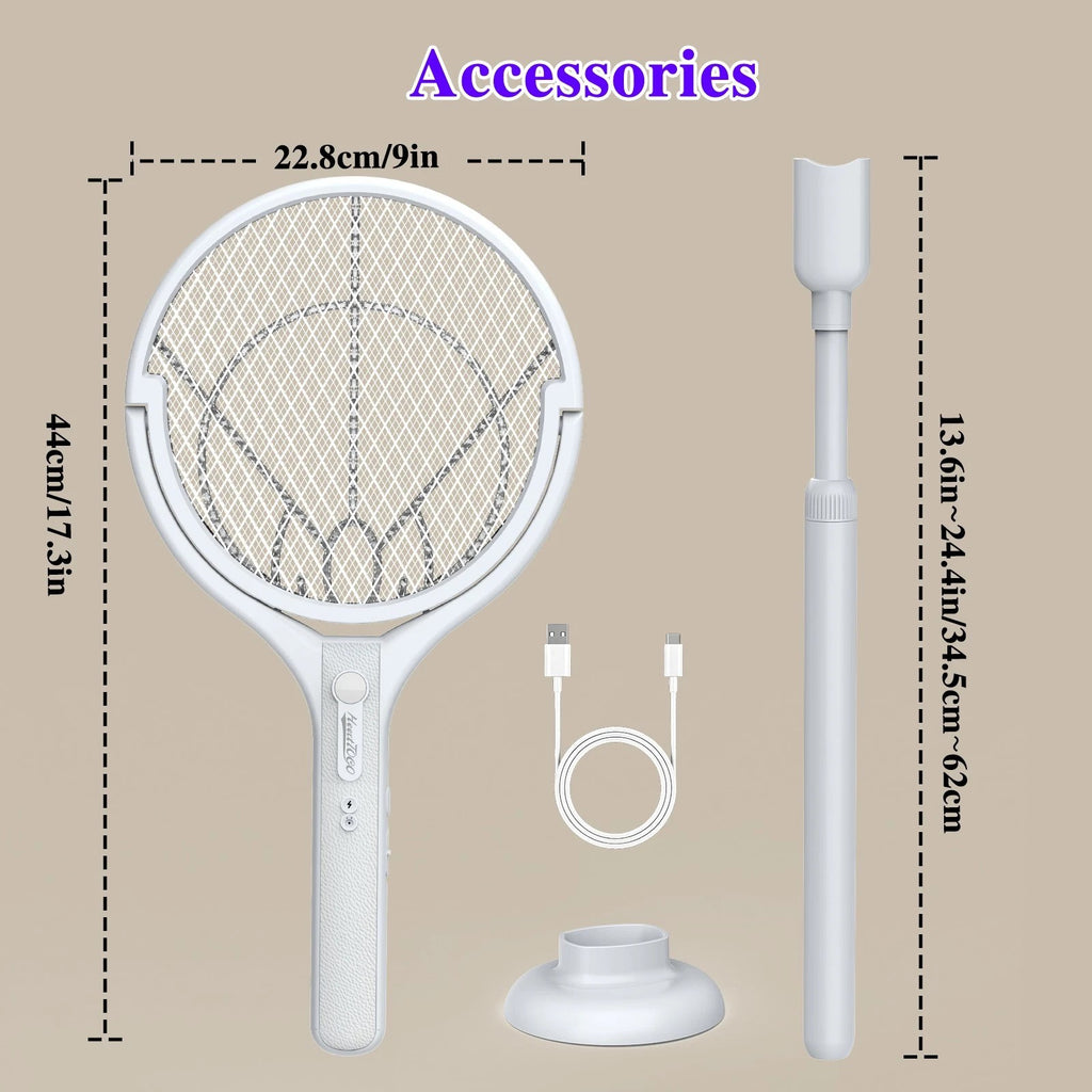 4000V Electric Fly Swatter Racket Rechargeable Bug Zapper Telescopic Extension