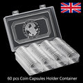 60Pcs 40mm Clear Coin Capsules Holder Storage Box Coin Collection Container Kit