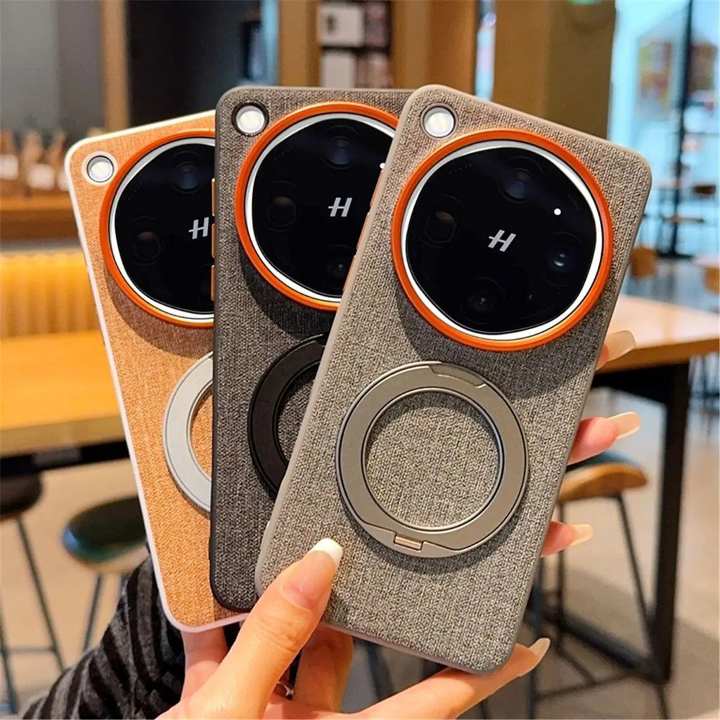 Matte Textile Leather Case OPPO Find X9 Ultra Magnetic 360 Rotate Bracket Cover