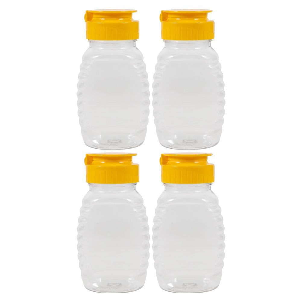 4pcs Plastic Honey Squeeze Bottles Leakproof Dispenser Jars With Refillable Lids