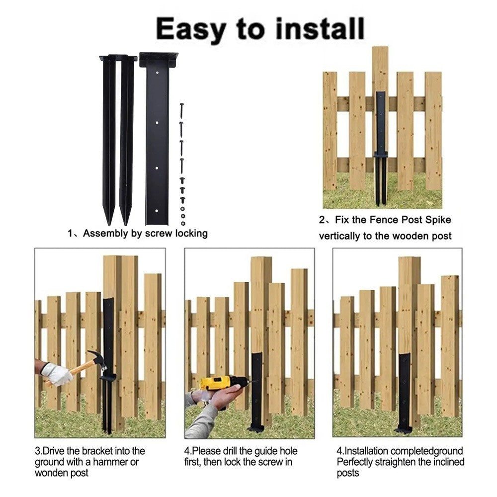 Heavy Duty Steel Fence Post Repair Kit - Anchor Brackets & Ground Spike UK
