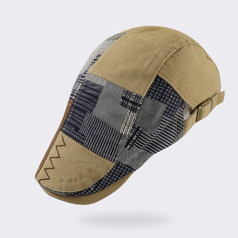 Men Patchwork Flat Cap Cotton Golf Driving Cabbie Gatsby Cap Beret Newsboy Hat
