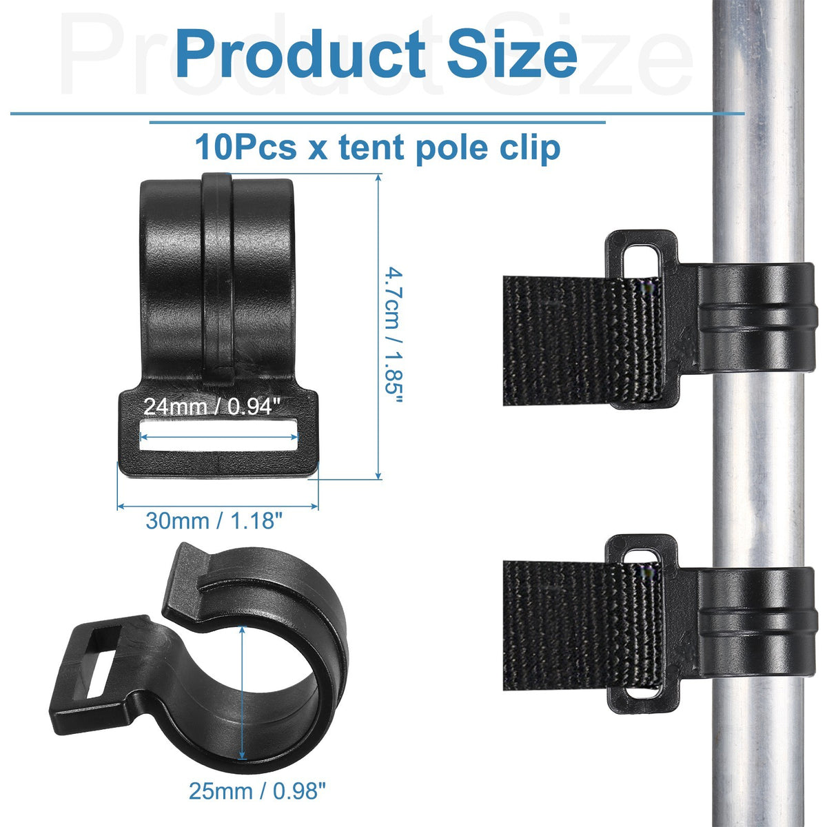 Tent Pole Clips, Plastic C Shape Clips ID 25mm 10Pcs Black Tent Clamp