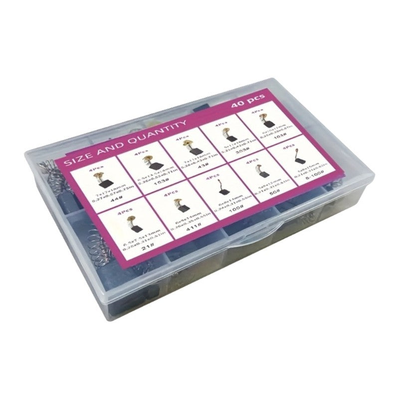 40Pcs Multiple Size Carbon Brushes Kit With 10 Models Motor Repair Brush Set