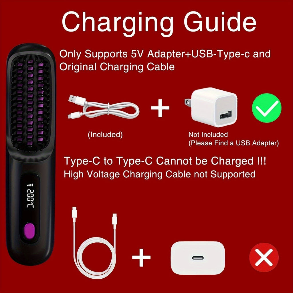 Glow Wave Heated Brush  LED Screen & USB Charging 3 Heat Settings for Short Hair