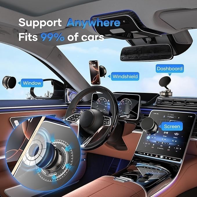 Magnetic Foldable Vacuum Car Phone Holder 360° Rotating Suction Cup Phone Mount