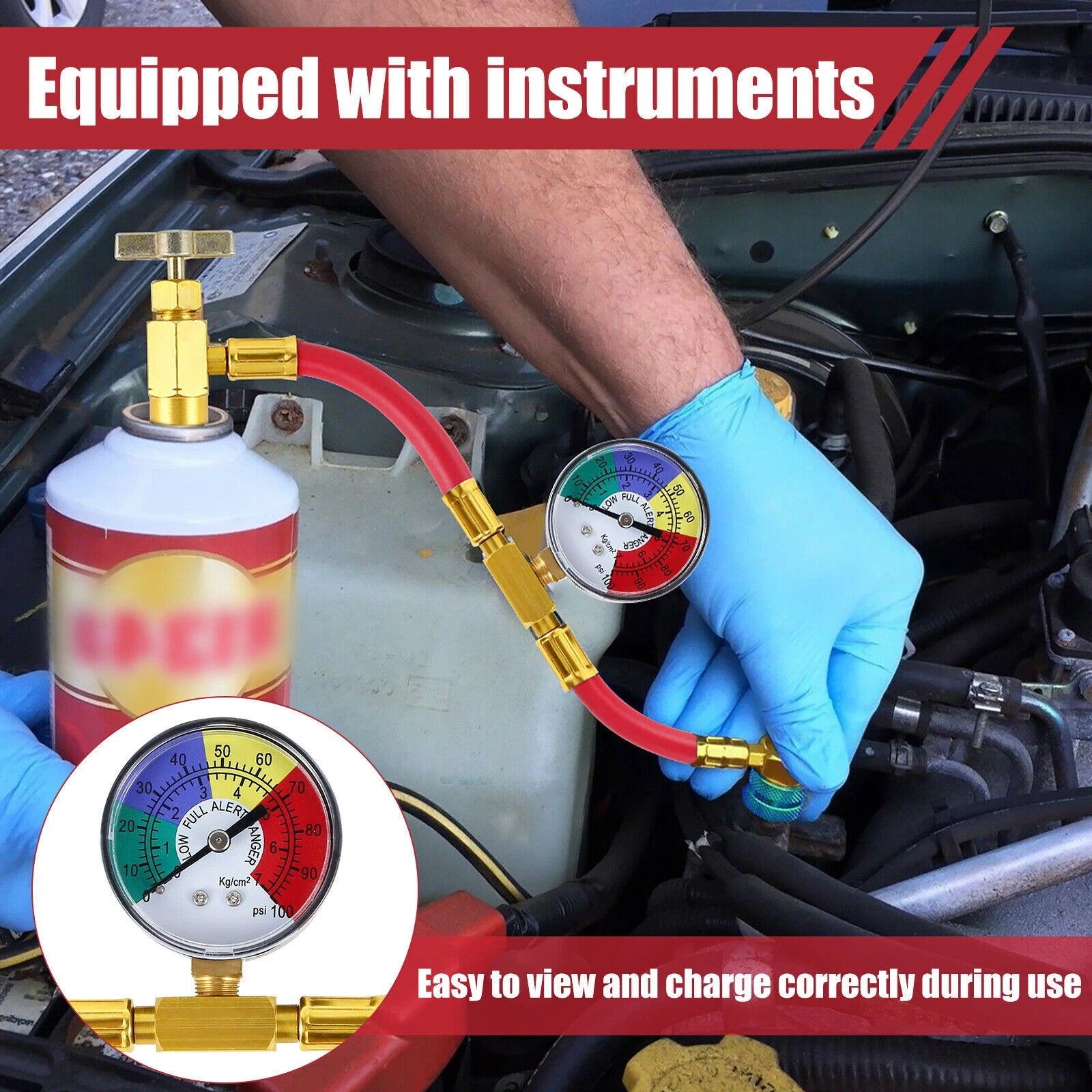 Refrigerant Charge Hose R1234YF Recharge Hose with Gauge Strong Construction Kit