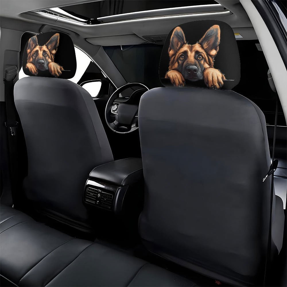 2pcs Realistic German Shepherd Puppy Car Headrest Covers Car Interior Decor