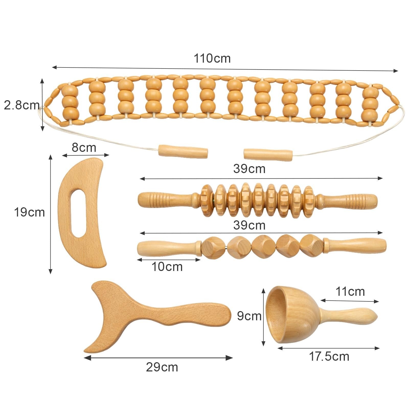 6X Wood Therapy Massage Tools Wooden Massager Maderoterapia Kit Muscle Relax