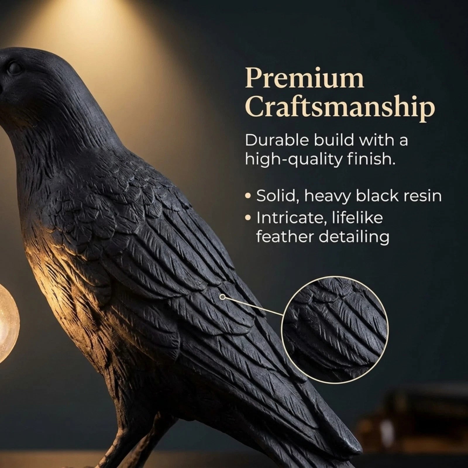 2pcs Raven Crow desk Lamp Resin Bird Light Gothic Bedside Lamp Home Decor LED