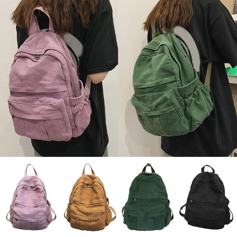 Boys Girls Retro Backpack Rucksack School College Travel Laptop Canvas Bag UK