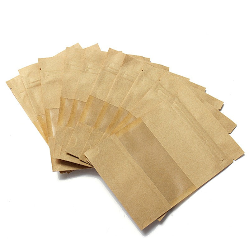 BROWN PACKAGING BAG CLEAR WINDOW GUSSET STANDING ZIP LOCK SEALABLE HEAT SEAL.*