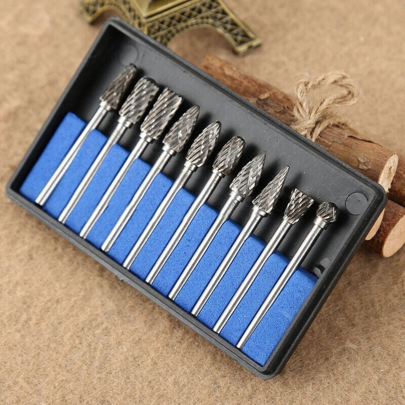 10x 6mm Tungsten Carbide Point Burr Die Grinder Shank Rotary Drill Bits Pack Kit