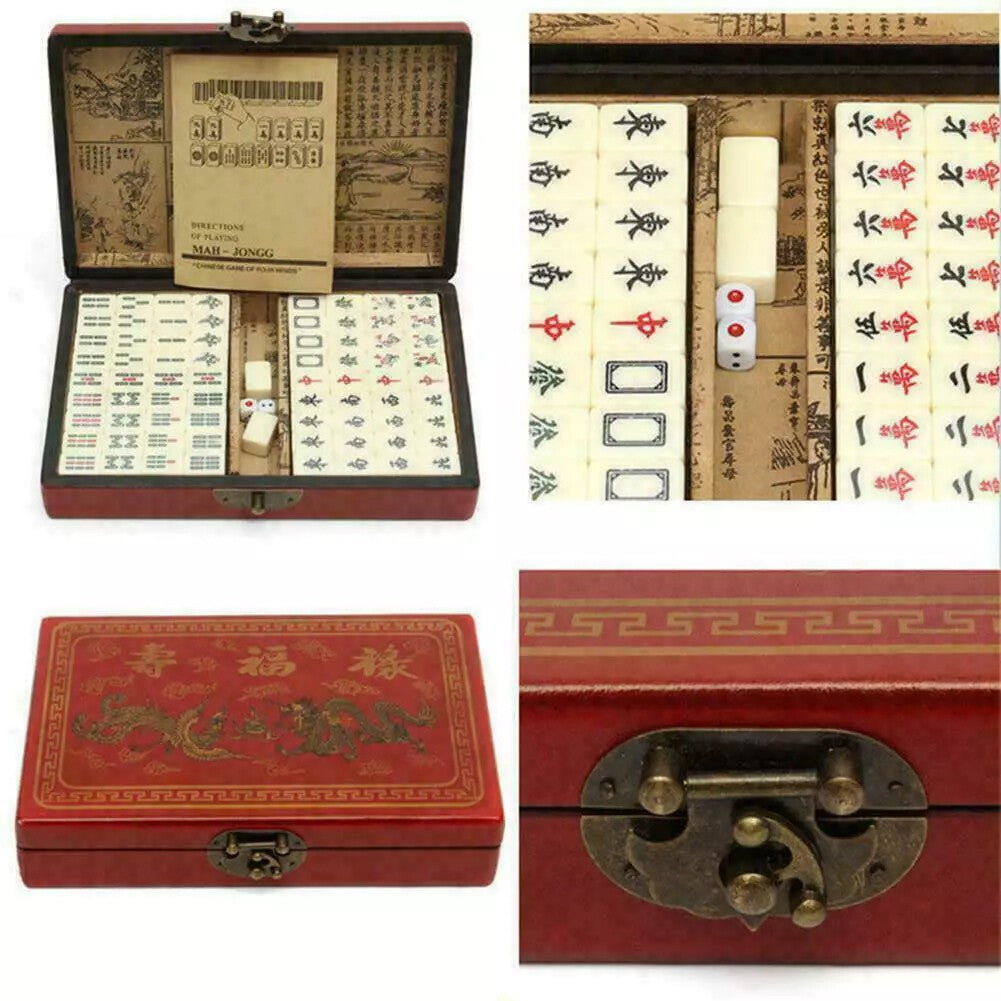 Mahjong Rare 144 Tiles Mah-Jong Set Piece w/ English Instructions Vintage
