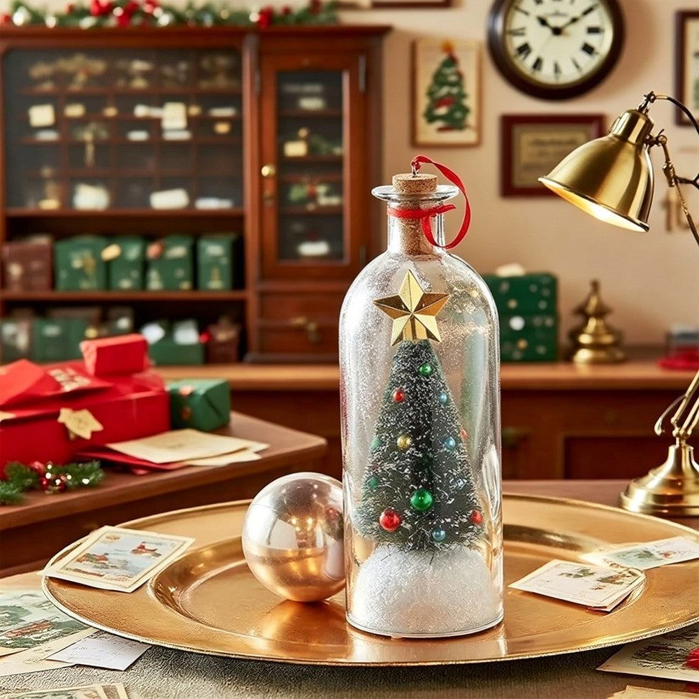 Christmas Tree Message in a Bottle with LED Voice Recording Message Arylic Decor