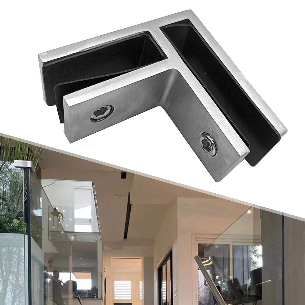 2XStainless Steel 90 Degree Glass Balustrade Stiffener / Clamp 10-12mm - Duplex