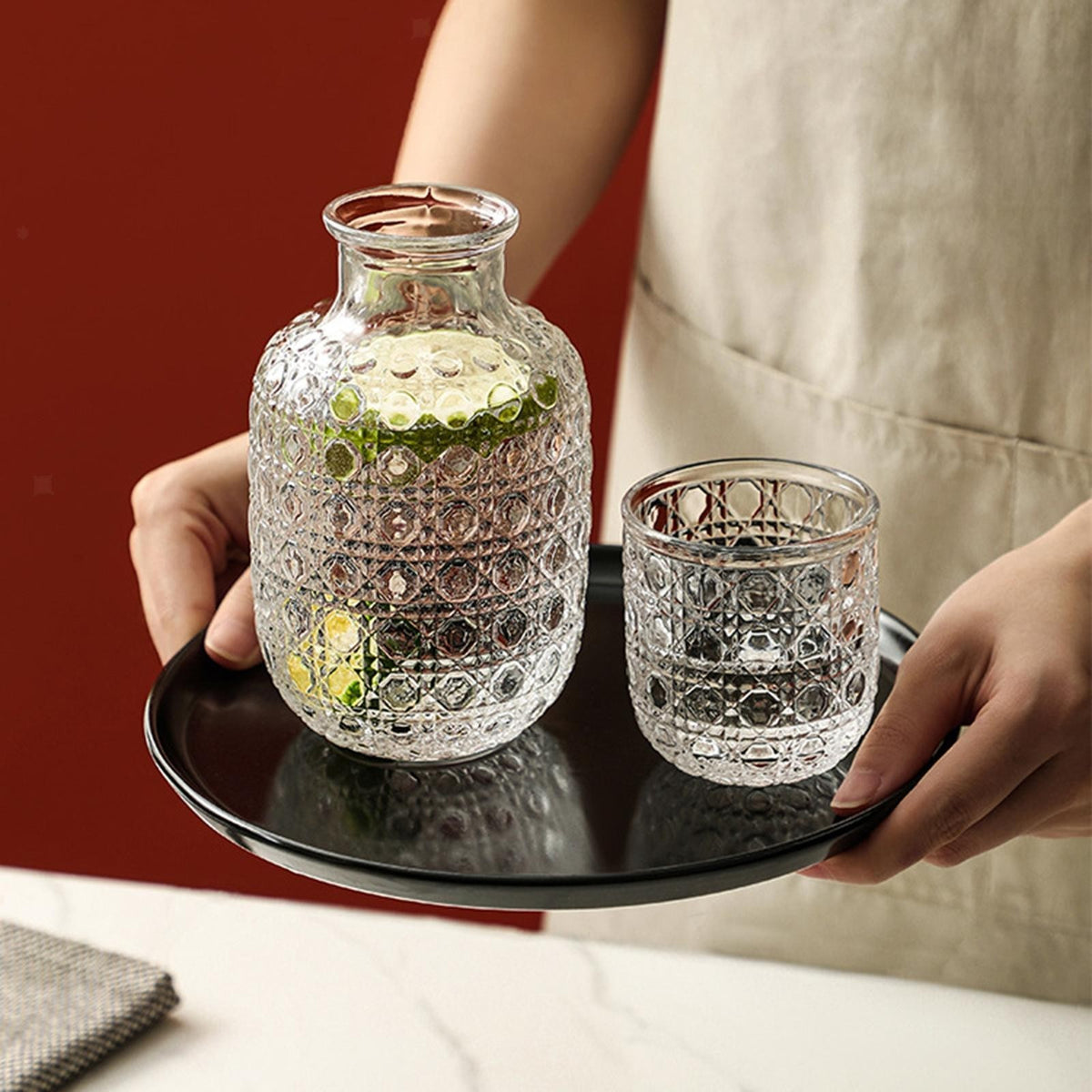 Bedside Water Jug and Glass Set Home Night Glass Water Jug Set Clear