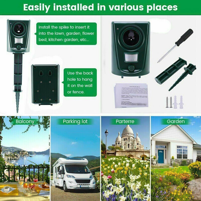 Battery Ultrasonic Garden Deterrent Repeller Animal Bird Cat Scarer Pest Dog UK