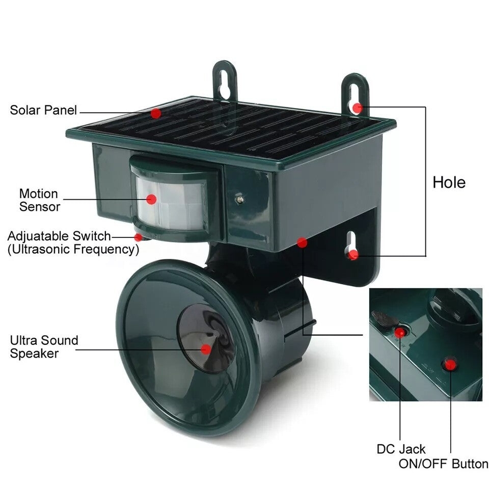 Solar Powered Ultrasonic Pest Bird Crow Animal Repeller Repellent Scarer.*