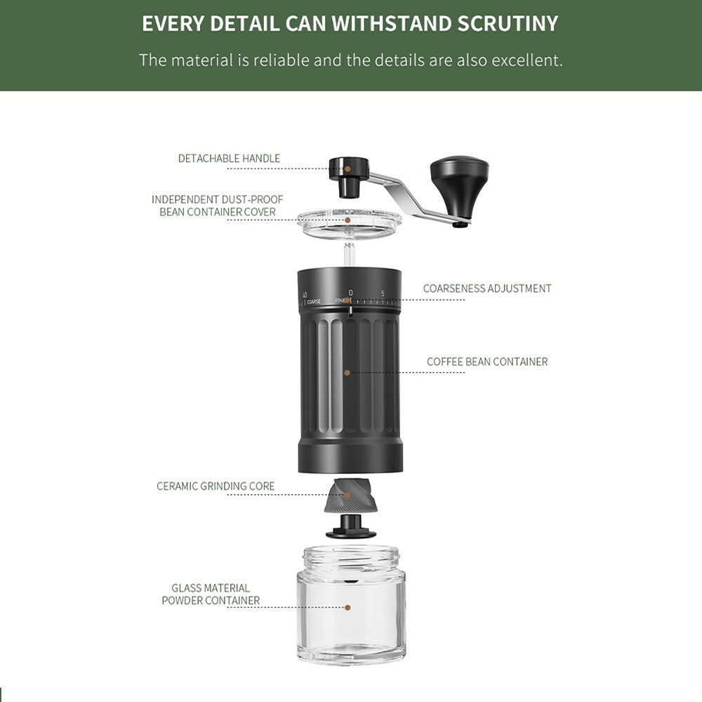 Manual Coffee Bean Grinder Hand Mill 40-Grade Adjustable Ceramic Burr Grinders