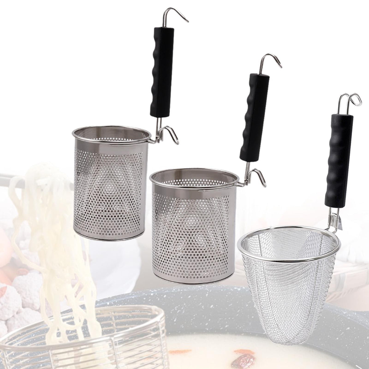 Pasta Basket Strainer Stainless Steel Kitchen Mesh Strainer with Pasta Cooker,