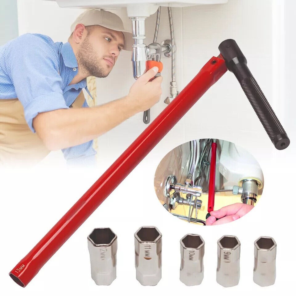 8-13mm Tubular Hex Socket Spanner Plumber Tap Sink Water Pipe Wrench Tool Kit
