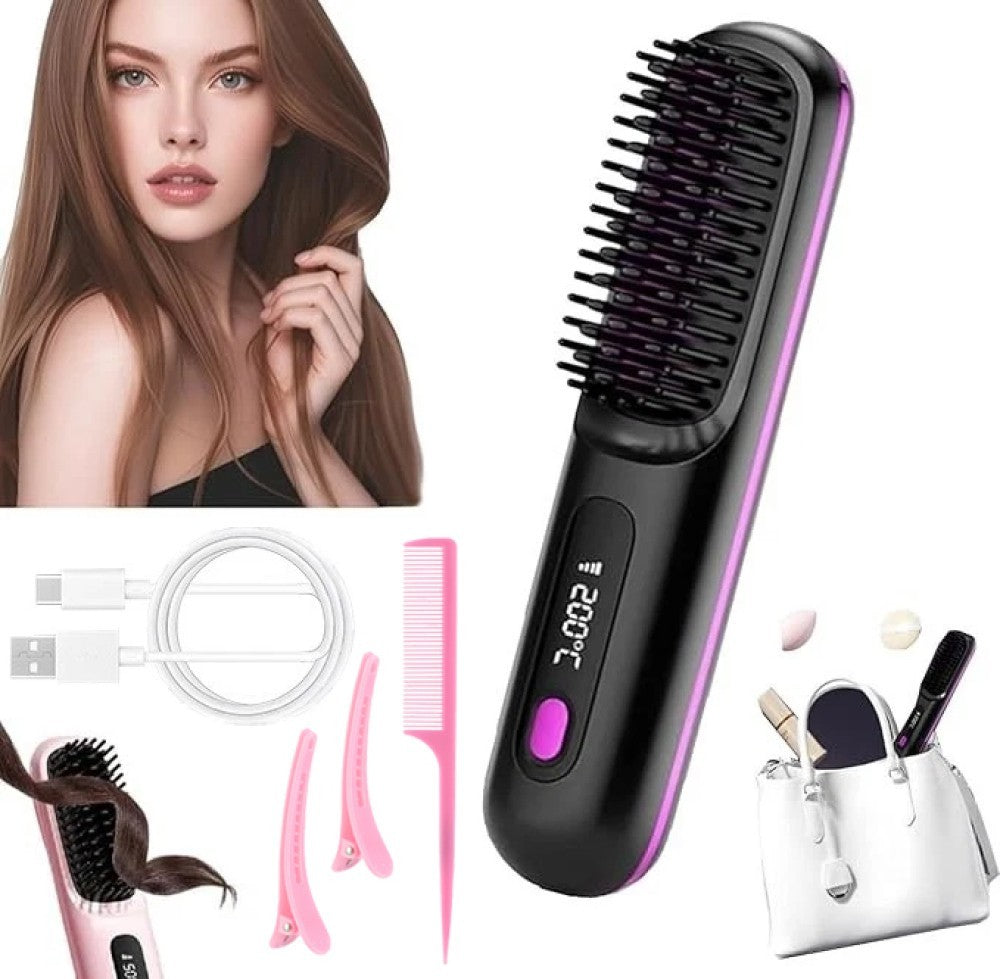 Go Brush Pro, Cordless Hair Straightener Comb, Ionic Heated Hair Brush, Ceramic~