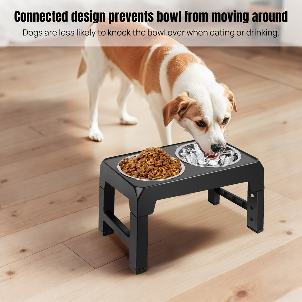 Large Dog Food Feeding Stand Station Stainless Double Raised Bowls Steel Holder
