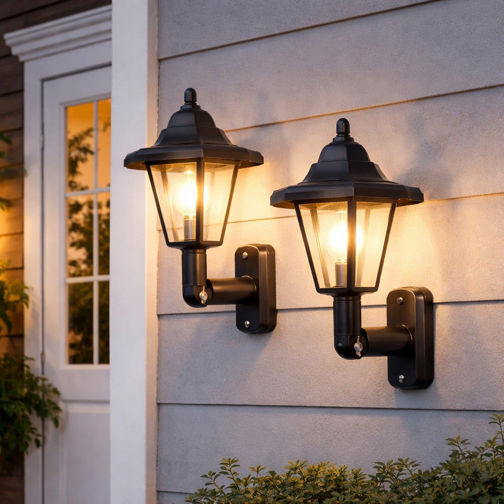 Set of 2 Solar Outdoor Wall Lights Victorian IP65 Solar Garden Lanterns